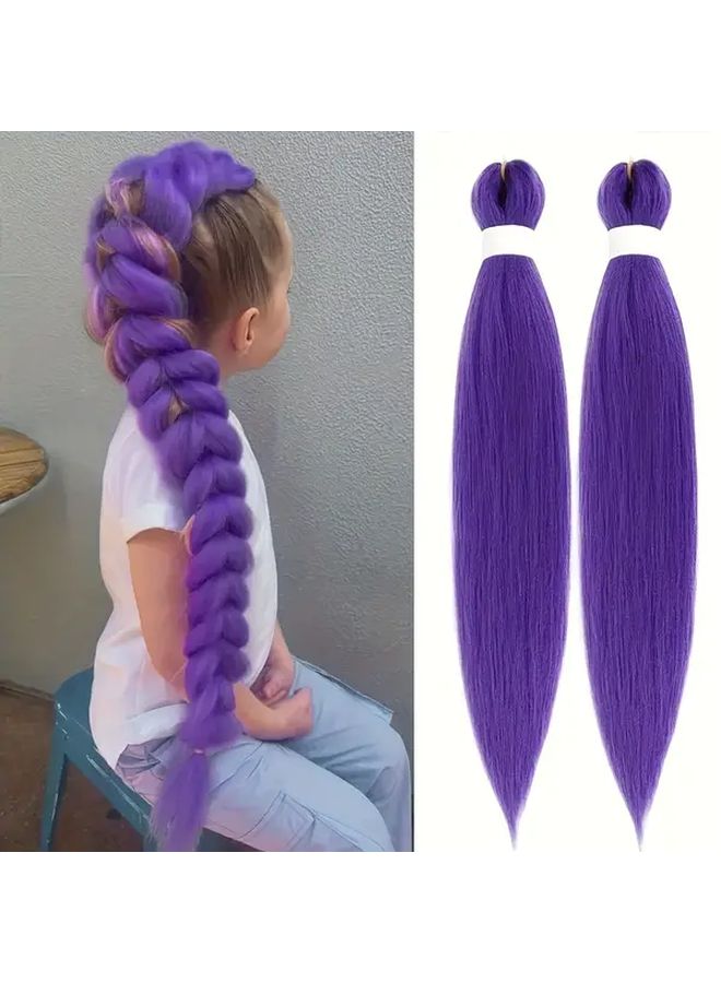 26 Inch Purple Pre Stretched Yaki Texture Braiding Hair Extensions For Crochet - Image 1