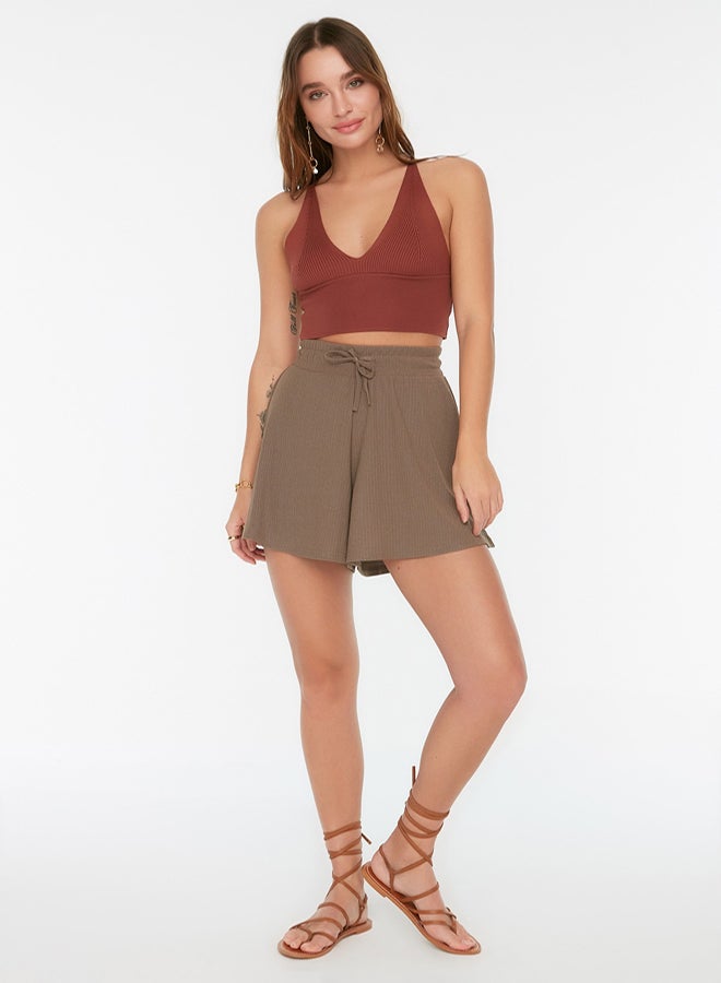 trendyol Mink Relaxed Fit Regular Waist Wrap/Textured Knitted Shorts  - Image 1