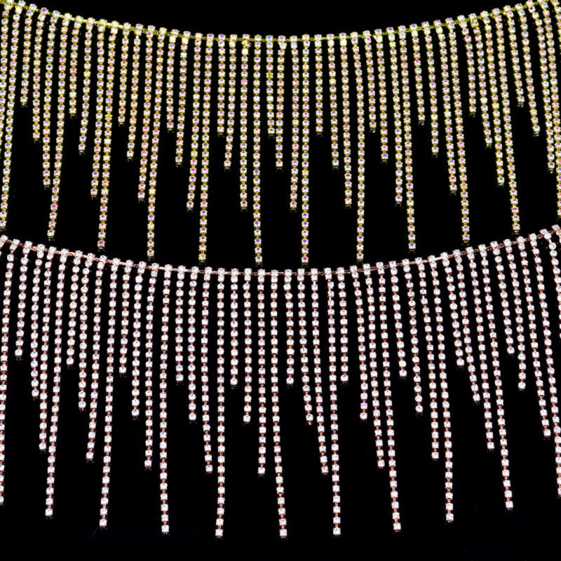 Rhinestone fringed chain accessories, DIY jewelry, bags, hats, clothing accessories, rhinestone claw chain, length about 90cm (silver and white diamonds) - Image 5