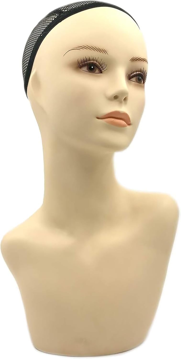 17inch Female Mannequin Head Form with Eyelashes and Lips Display Stand for Wigs Hats Jewelry