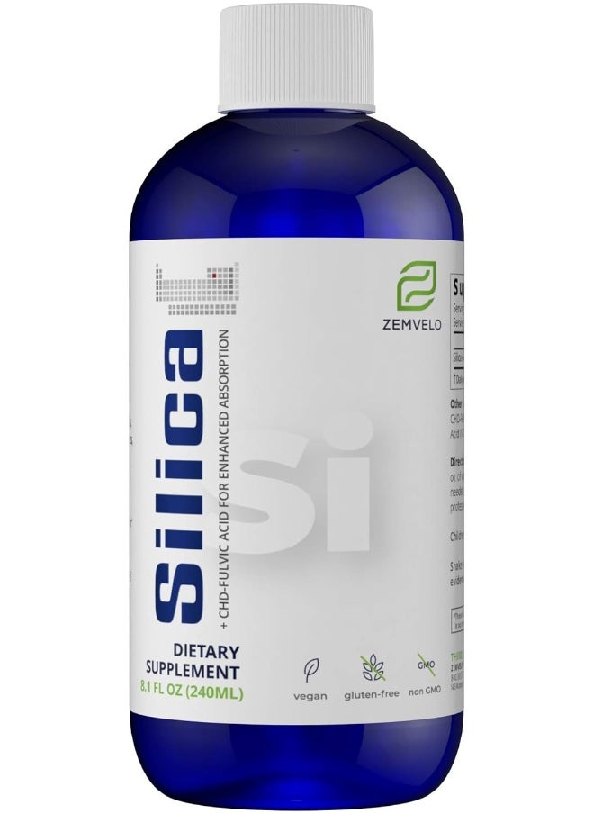 Zemvelo Liquid Ionic Silica - Hair, Skin & Nails Nutrition | Collagen Support | Joint Support for Health Tendons & Cartilage | 8 oz, 48 Day Supply  - Image 1