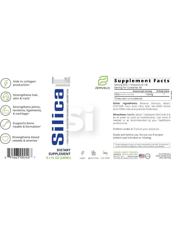 Zemvelo Liquid Ionic Silica - Hair, Skin & Nails Nutrition | Collagen Support | Joint Support for Health Tendons & Cartilage | 8 oz, 48 Day Supply  - Image 2