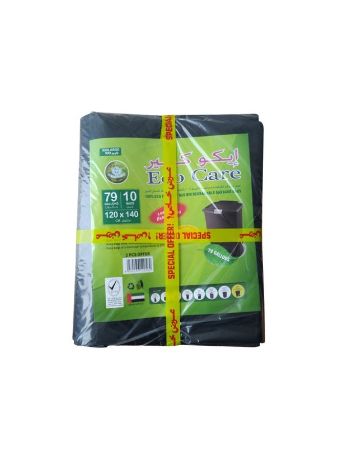 كيس قمامة أسود إيكو كير، 10 قطع، 79 جالون - 120X 140X 2