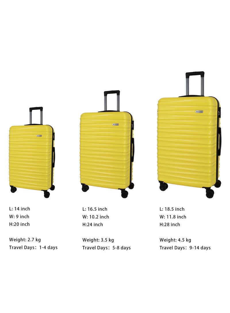 Aklsvion Hardside Spinner Luggage Trolley Set 20/24/28 Inch Hard Case Luggage Trolley for Unisex ABS Lightweight Travel Bag 4 Double Wheeled Suitcase with Code Lock Yellow - Image 3
