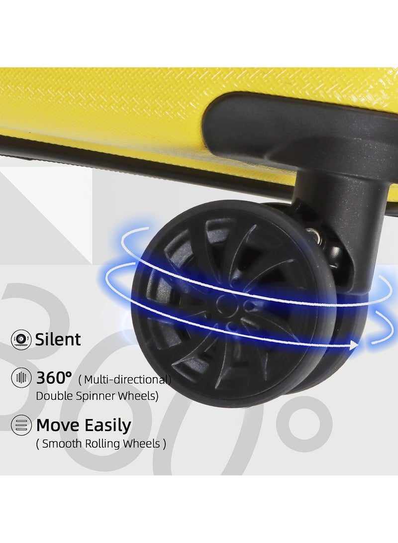 Aklsvion Hardside Spinner Luggage Trolley Set 20/24/28 Inch Hard Case Luggage Trolley for Unisex ABS Lightweight Travel Bag 4 Double Wheeled Suitcase with Code Lock Yellow - Image 4