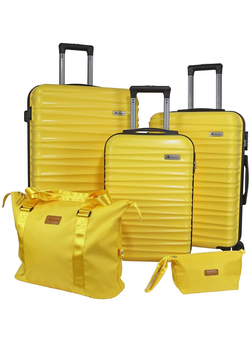 Aklsvion Hardside Spinner Luggage Trolley Set 20/24/28 Inch Hard Case Luggage Trolley for Unisex ABS Lightweight Travel Bag 4 Double Wheeled Suitcase with Code Lock Yellow - Image 1