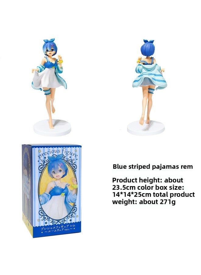 From Scratch, Chinese-style Sleeping Strap Sportswear, Remramram Boxed Beauty Anime Hand Office-Color:Blue Striped Pajamas REM (bag + Color Box)  - Image 1