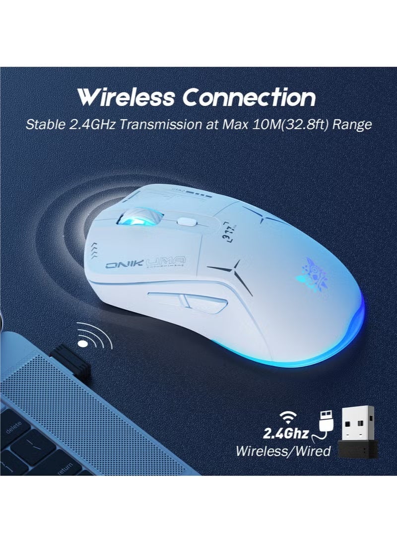 أونيكوما ماوس ألعاب، سلكي/لاسلكي/بلوتوث ثلاثي الأوضاع، ماوس لاسلكي للكمبيوتر المحمول، ماوس محمول من النوع C قابل لإعادة الشحن بدقة 4800 نقطة في البوصة مع 7 أوضاع إضاءة RGB - Image 4