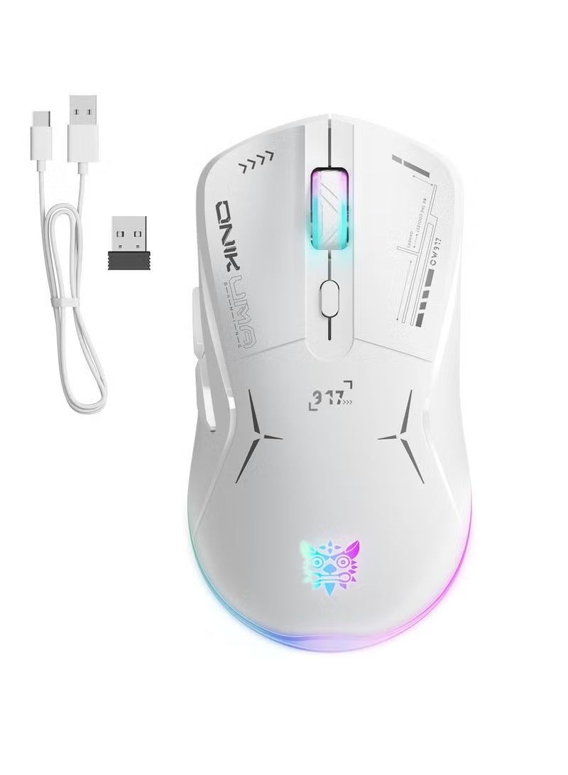 أونيكوما ماوس ألعاب، سلكي/لاسلكي/بلوتوث ثلاثي الأوضاع، ماوس لاسلكي للكمبيوتر المحمول، ماوس محمول من النوع C قابل لإعادة الشحن بدقة 4800 نقطة في البوصة مع 7 أوضاع إضاءة RGB - Image 1