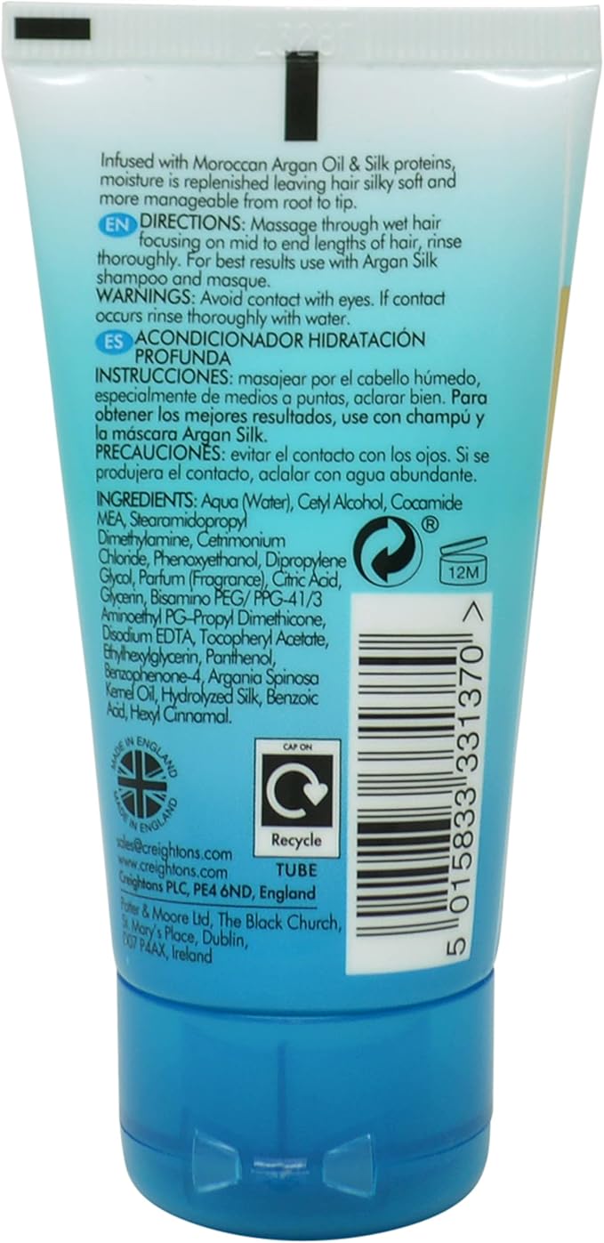 Creightons Argan Silk Moisture Rich Conditioner 50ml Travel Size Mini Professionally formulated with argan oil from Morocco Replenishes moisture for strength shine For all hair types Clear - Image 2