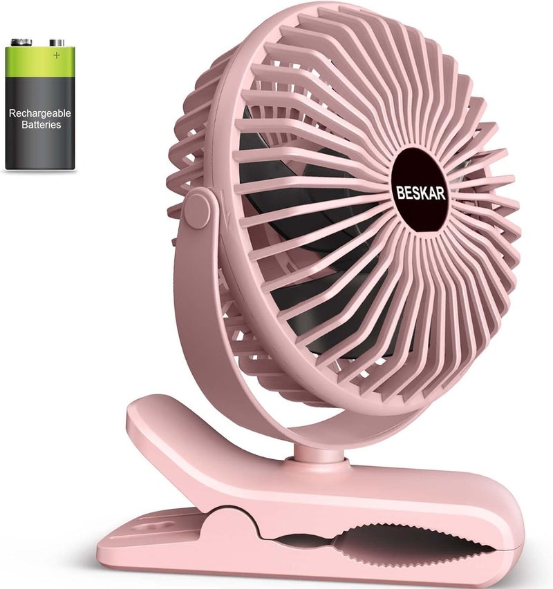 BESKAR Portable Clip on Fan Rechargeable, 4 Speeds Small Battery Operated Fans, USB Desk Fan with Strong Airflow, Sturdy Clamp Fans for Golf Cart Office Outdoor Travel Camping - Image 1