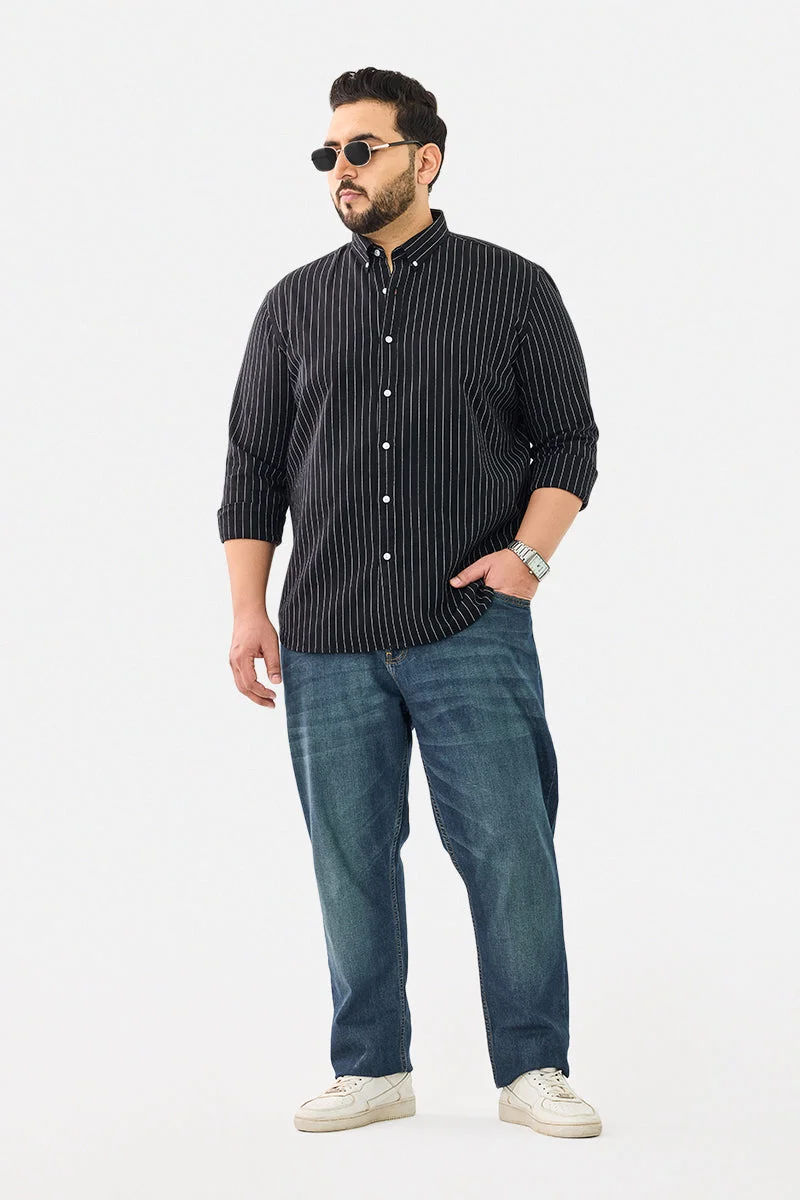 SNITCH Linen Blend Stripes Plus Size Shirt