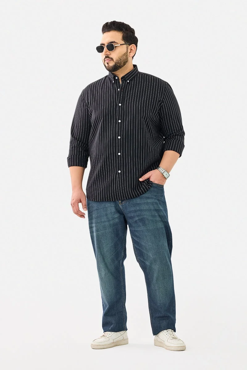 SNITCH Linen Blend Stripes Plus Size Shirt