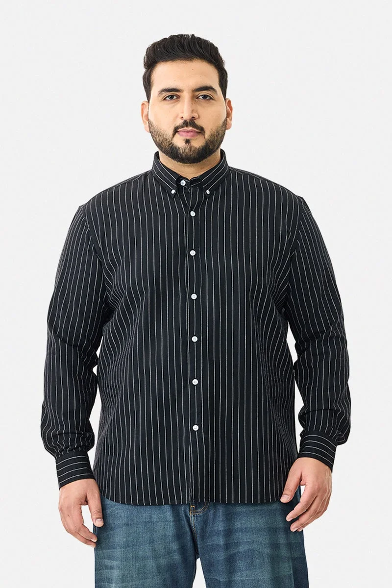 SNITCH Linen Blend Stripes Plus Size Shirt