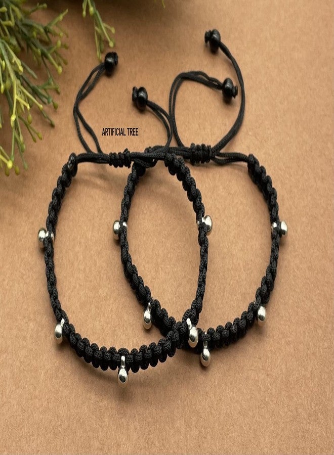ARTIFICIAL TREE German Silver Hanging Ball Charms Black Thread Adjustable Anklet for Women and Girls (AT ANK 036) - Image 3