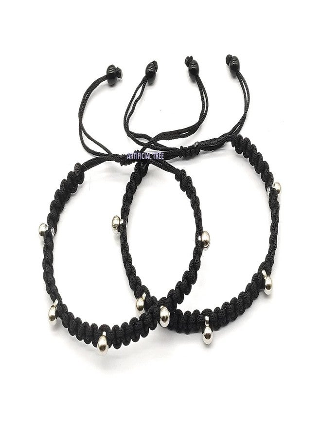 ARTIFICIAL TREE German Silver Hanging Ball Charms Black Thread Adjustable Anklet for Women and Girls (AT ANK 036) - Image 1