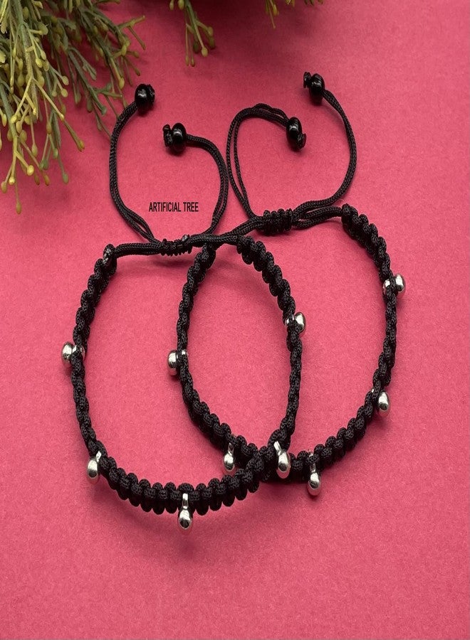 ARTIFICIAL TREE German Silver Hanging Ball Charms Black Thread Adjustable Anklet for Women and Girls (AT ANK 036) - Image 4