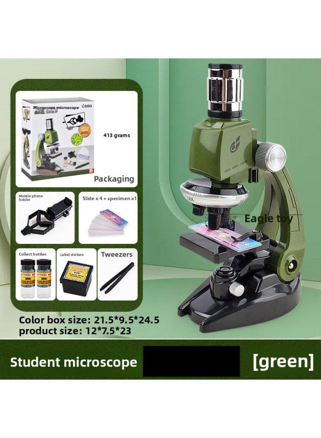 Children's Puzzle Early Education Simulation Biology Science Primary School Students' Laboratory Special High Definition Puzzle Microscope Toy-Color:Green Microscope With Mobile Phone Holder  - Image 1