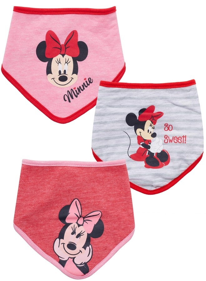 Happy Threads Disney Baby Girls' Bandana Bibs 3 Pack Set for Feeding, Teething, and Drooling, Red/Grey/Pink - Image 1