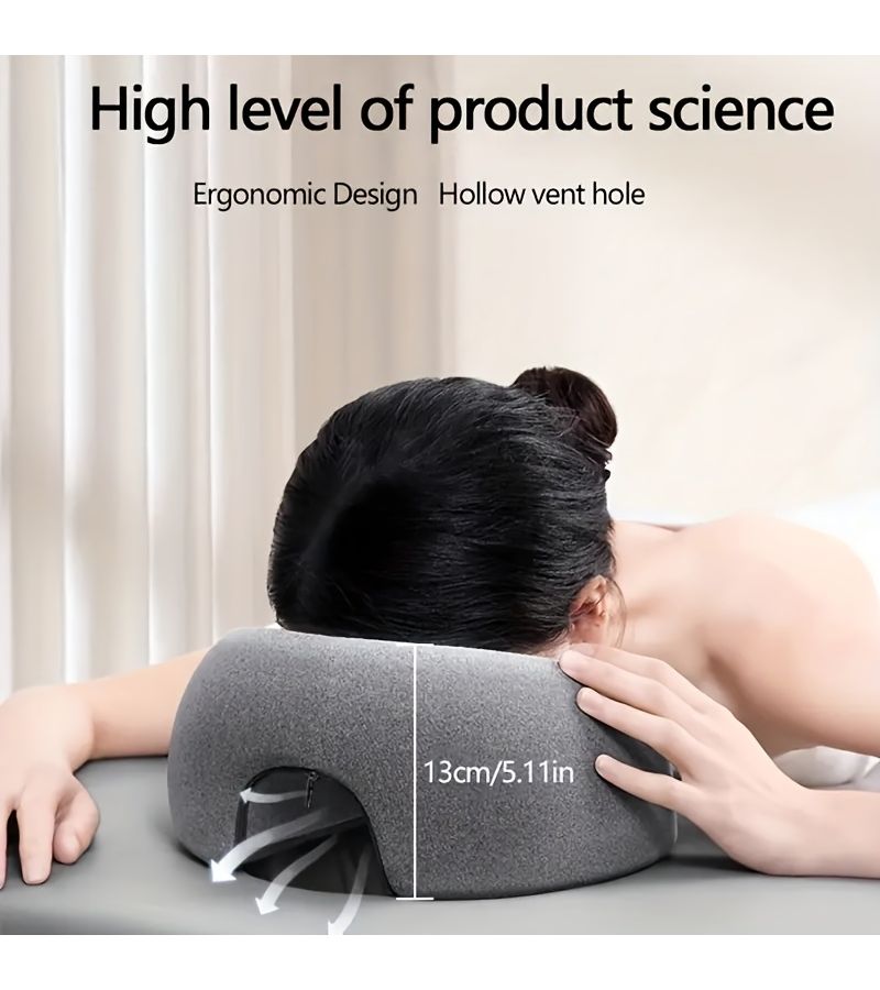 1 Green Ergonomic O Shaped Facial Pillow Beauty Salon Massage Pad With Machine Washable Cover Polyurethane Filling All Season Use For Adults Neck And Facial Support Comfortable Pad - Image 1