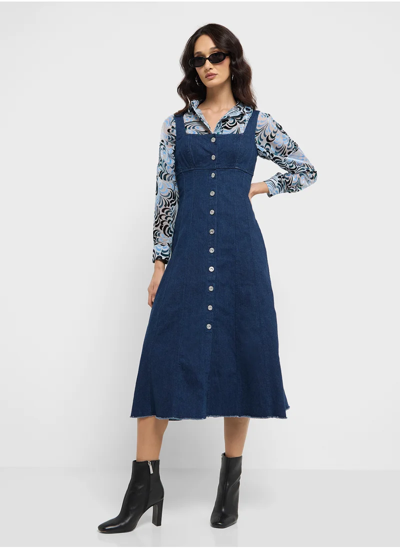 French Connection Strappy Button Detailed Denim Dress