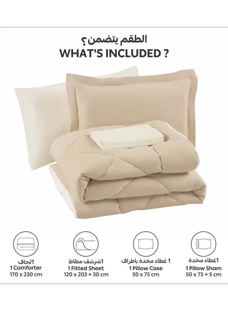 Donetella Bedding Comforter Set, Single Size Fits 120x200 cm - 4-Pcs Solid Quilted Bed Set, Microfiber Fabric - 1 Comforter, 1 Fitted Sheet And 2 Pillow Shams