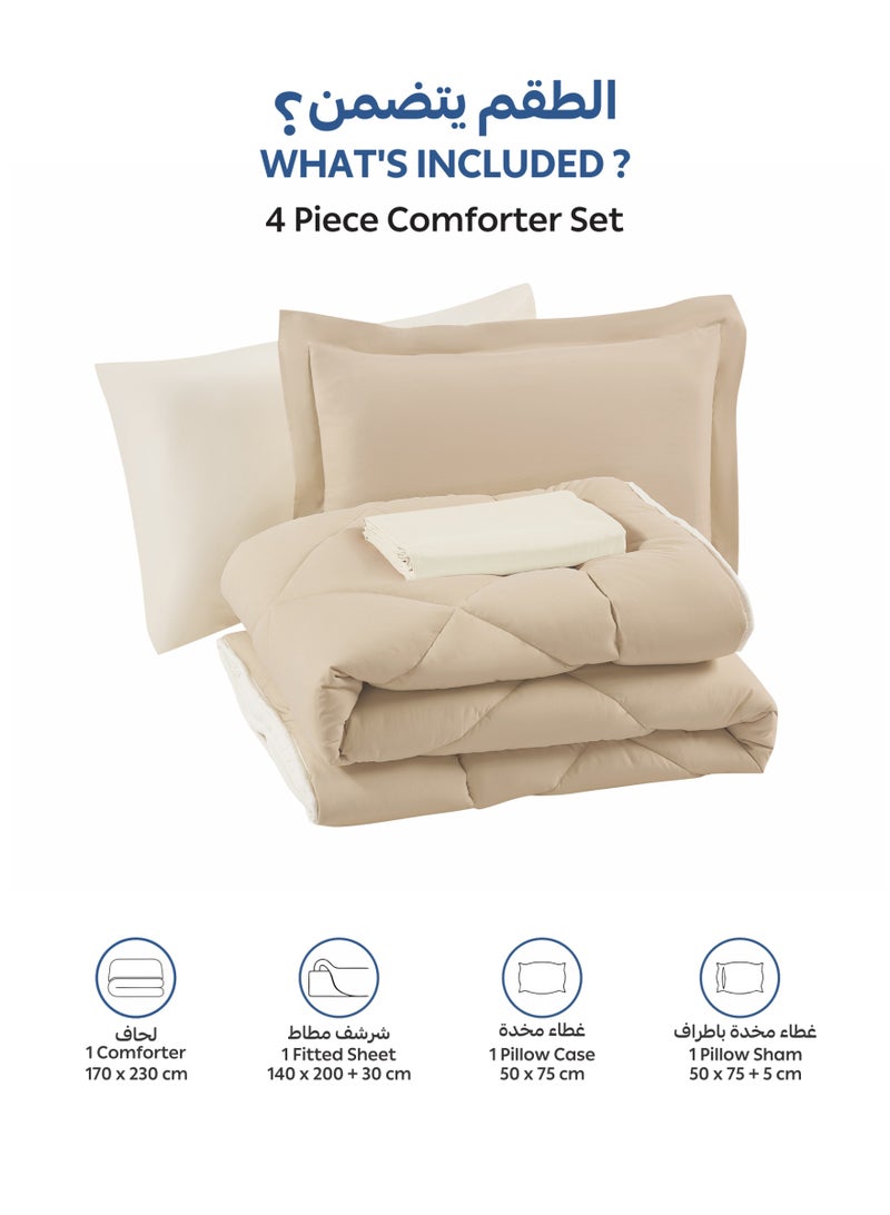 Donetella Bedding Comforter Set, Fits 140x200 cm Single Size Bed - 4-Pcs Solid Quilted Bed Set, Microfiber Fabric - Image 3