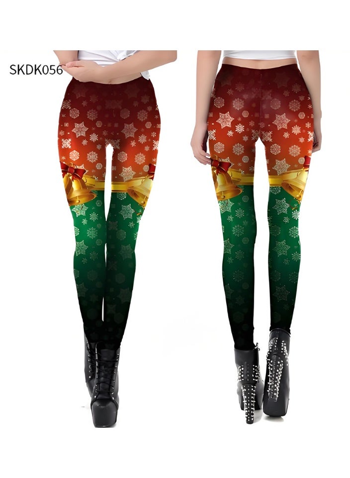 Loquat Womens Printed Christmas Leggings High Waist Xmas Tight Holiday Skinny Pants - Image 2