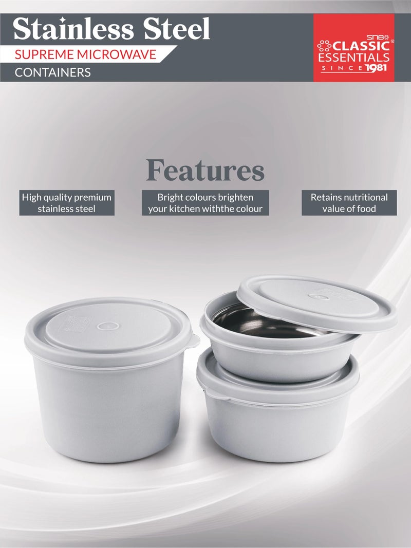 CLASSIC ESSENTIALS Stainless Steel Microwave Safe Containers with Lids Insulated Lunch Box, 3 Containers Lunch Box (1250 ml) (Grey) - Image 4