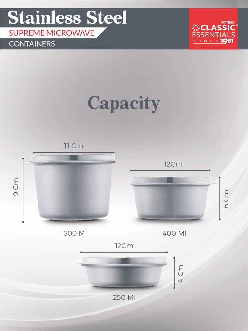 CLASSIC ESSENTIALS Stainless Steel Microwave Safe Containers with Lids Insulated Lunch Box, 3 Containers Lunch Box (1250 ml) (Grey) - Image 5