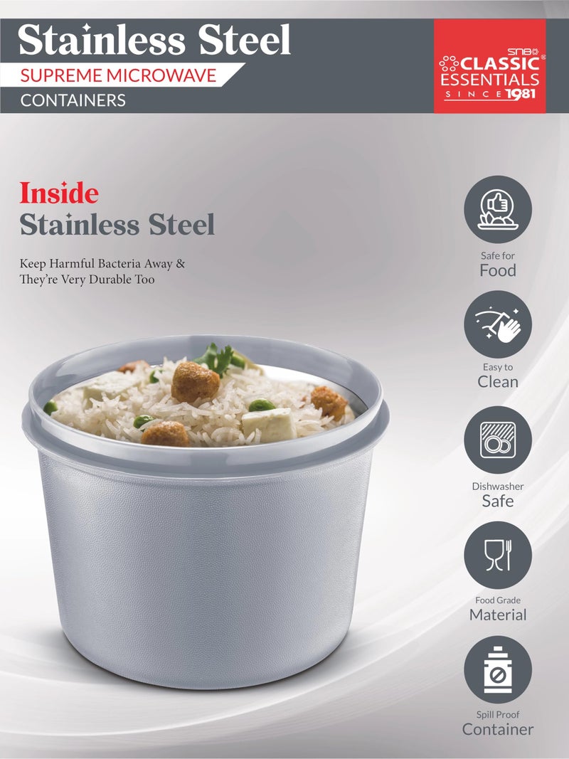 CLASSIC ESSENTIALS Stainless Steel Microwave Safe Containers with Lids Insulated Lunch Box, 3 Containers Lunch Box (1250 ml) (Grey) - Image 3