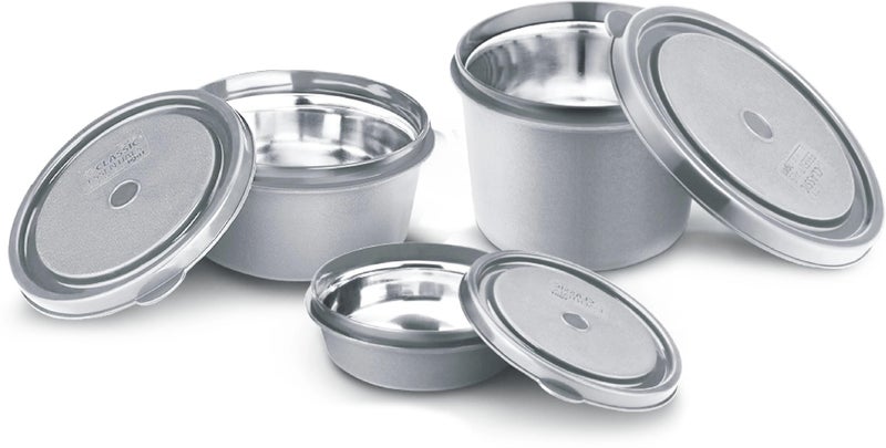 CLASSIC ESSENTIALS Stainless Steel Microwave Safe Containers with Lids Insulated Lunch Box, 3 Containers Lunch Box (1250 ml) (Grey) - Image 1