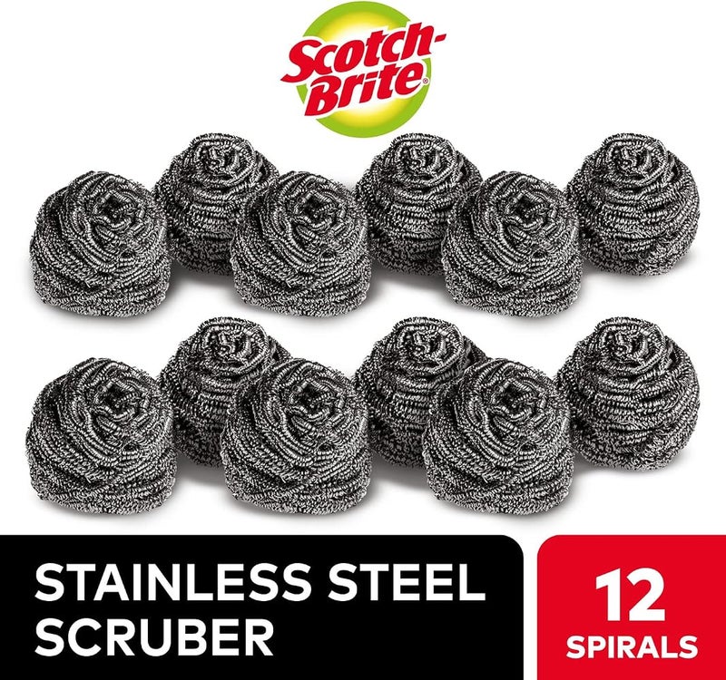 Scotch Brite Scotch-Brite Stainless Steel Metal Spiral Scrub Sponge, 12 pieces/pack Ideal for Cast Iron Pans Powerful Scrubbing Hard cleaning Kitchen sponge Scrub Kitchen, Garage, Outdoor| Value pack - Image 2