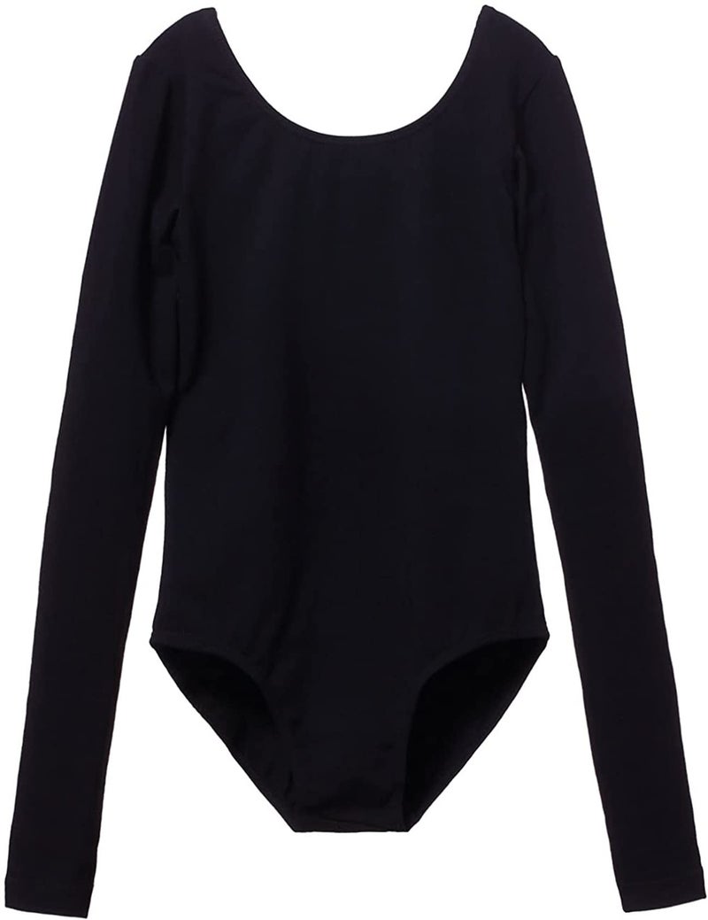 MdnMd Girls Kids Classic Basic Long Sleeve Leotard for Ballet Dance Gymnastics Outfit Bodysuit (Black, 12-14 Years) - Image 1