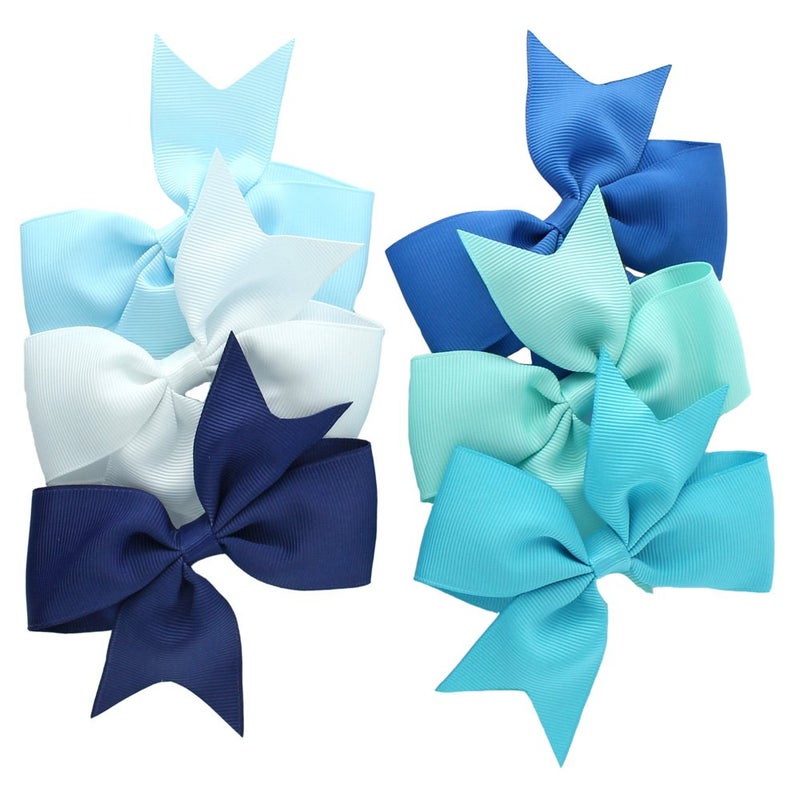 My Lello Medium 4 Girls Split Tails Boutique Grosgrain HairBow Mixed Variety 6 Pack Pink Shades