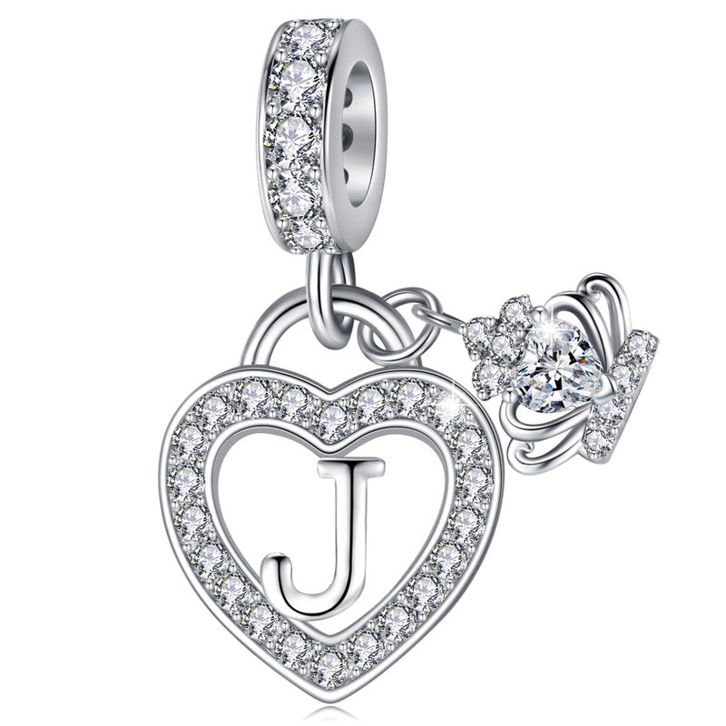 Letter J Charms for Charms Bracelet: Silver Heart Alphabet Initial Dangle Charms Bead for Bracelets and Necklaces, Birthday Mother's Day Christmas Jewelry Gifts For Women