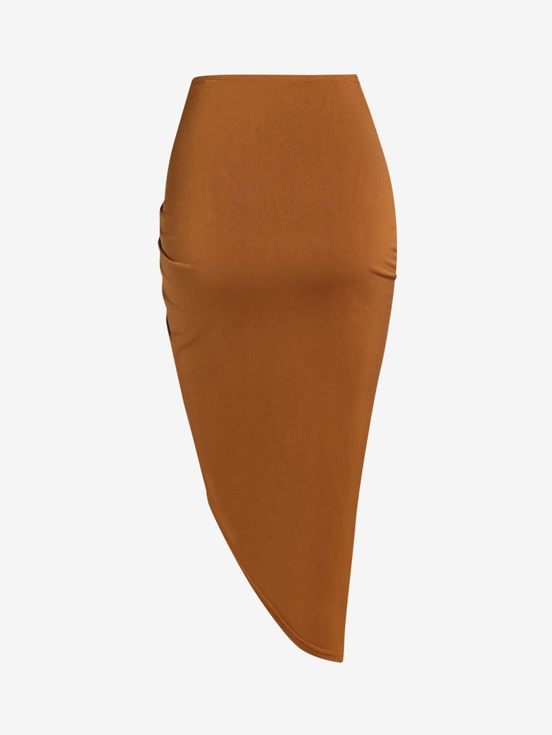 ZAFUL Skirts for Women Sexy Slit Side Front Ruched Skirt High Waist Bodycon Asymmetrical Drawstring Skirt(M,BA-Coffee) - Image 3