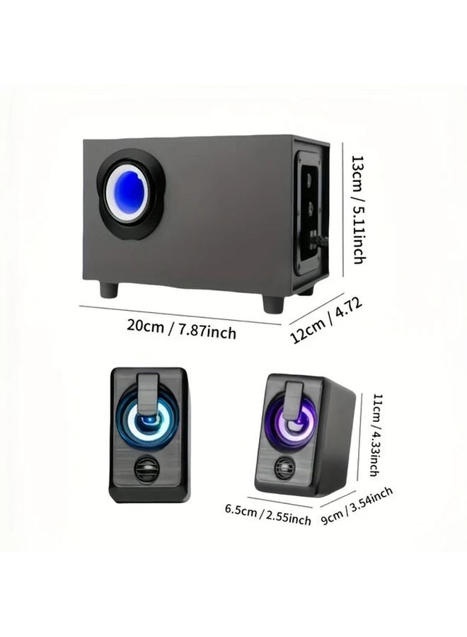 Black 3D 3 in 1 Surround Sound Computer Speaker with LED Ambient Lighting USB Powered - Image 4