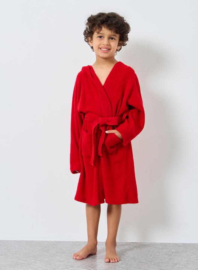 Styli Red Solid Hooded Bath Robe - Image 1