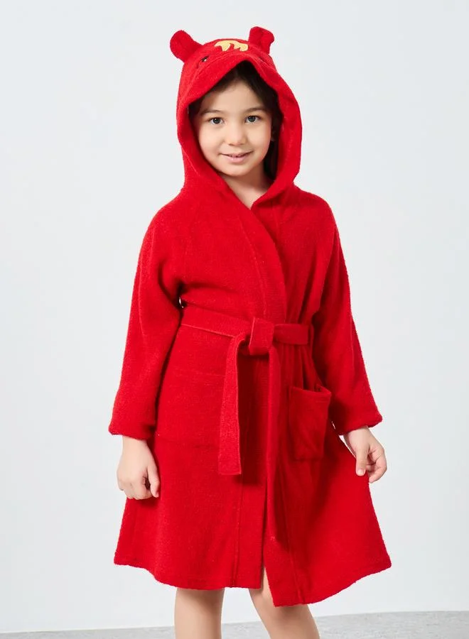Styli Styli Red Solid Hooded Bath Robe