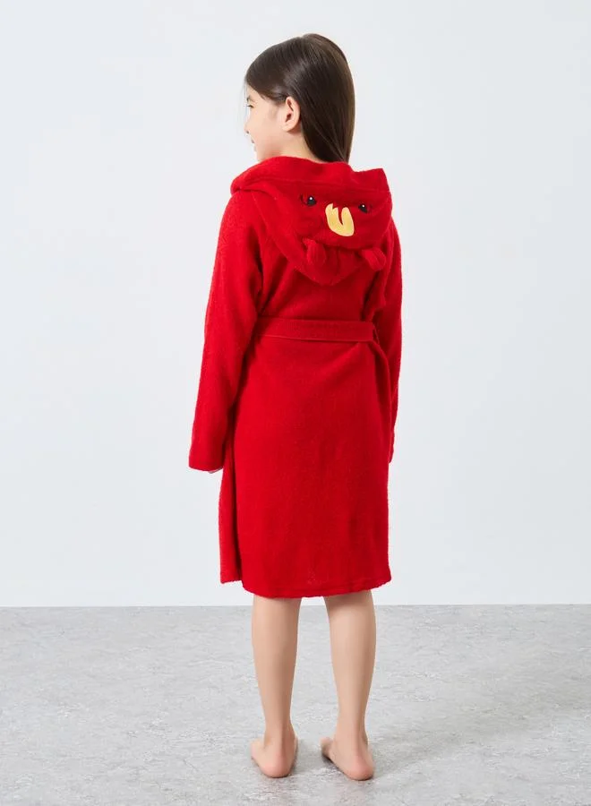 Styli Styli Red Solid Hooded Bath Robe