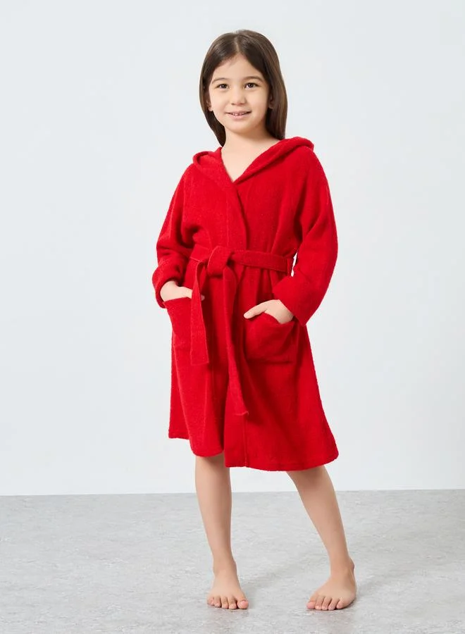 Styli Styli Red Solid Hooded Bath Robe