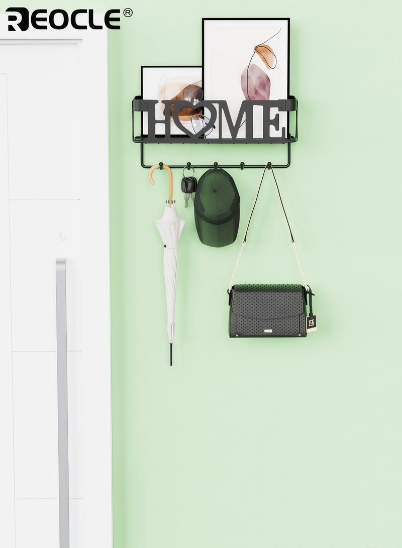 ريوكل حامل مفاتيح مثبت على الحائط مع 5 خطافات مفاتيح وتصميم منظم للبريد ورف مفاتيح مع سلة شبكية وهيكل متين لتنظيم مدخل المنزل - Image 4