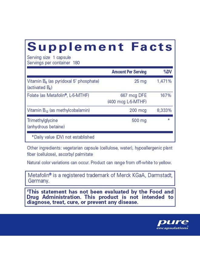 Pure Encapsulations Homocysteine Factors | مكمل غذائي لدعم مستويات الهوموسيستين الطبيعية وصحة القلب والأوعية الدموية* | 180 كبسولة - Image 2