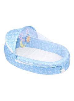 Portable Cozy Folding Baby Bed with Light Weight Portable Mosquito Net Roof with Soothing Sounds Blue