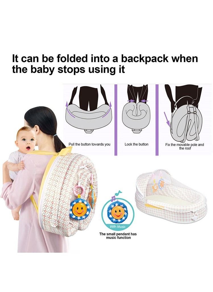 Cute Baby - Portable Cozy Folding Baby Bed with Light Weight Portable Mosquito Net Roof with Soothing Sounds Blue - Image 1