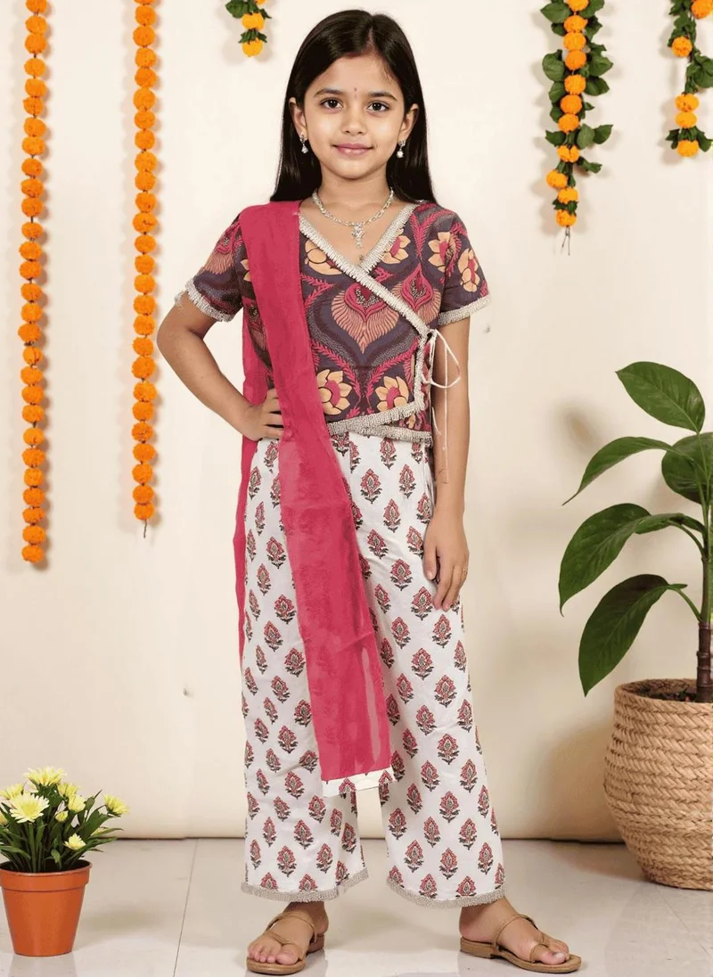 Nautinati Nautinati Red & White Festive Ethnic Set for Girls – Cotton Comfort & Style