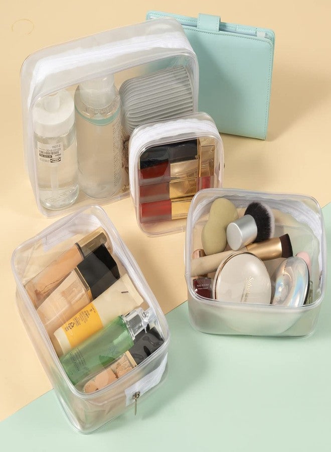 هوتايبل حقيبة أدوات تجميل بلاستيكية شفافة بسحاب، عبوة من 5 قطع، معتمدة من إدارة أمن النقل الأمريكية، حقيبة أدوات تجميل محمولة، حقيبة مكياج للعطلات والحمام والتنظيم (أبيض، أحجام متنوعة) - Image 3