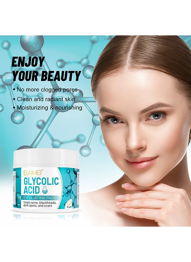 Elaimei 30% Glycolic Acid Pads Wipes For Skin Care Exfoliating Cleansing, Face Pore Cleaner Minimizer Acne Treatment, Chemical Peel Solution For Dark Spots, Breakouts, Scars, Reduce Wrinkle Lines, 50 Pads  - Image 4