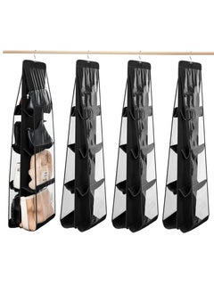 Y&D 2 Pieces Hanging Purse Organizer, Space Saving PVC Closet Organizer Handbag 8 Pocket Storage Bag Hanger with Swivel Hook, 46 x 13.8 Inches (Black)  - Image 1